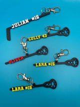 Personalized Lacrosse Stick Keychain, Custom Player Name, Number and Team Colors
