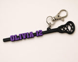 Personalized Lacrosse Stick Keychain, Custom Player Name, Number and Team Colors