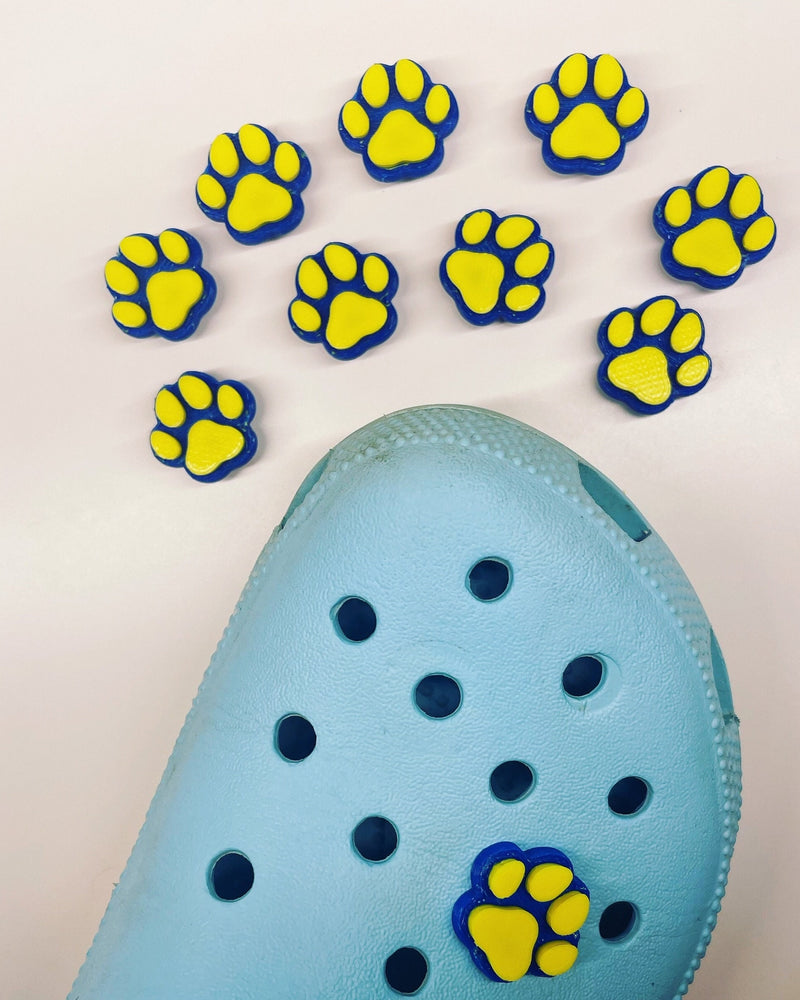 Blue and Gold Panther Paw Shoe Charm, 3D Printed School Spirit