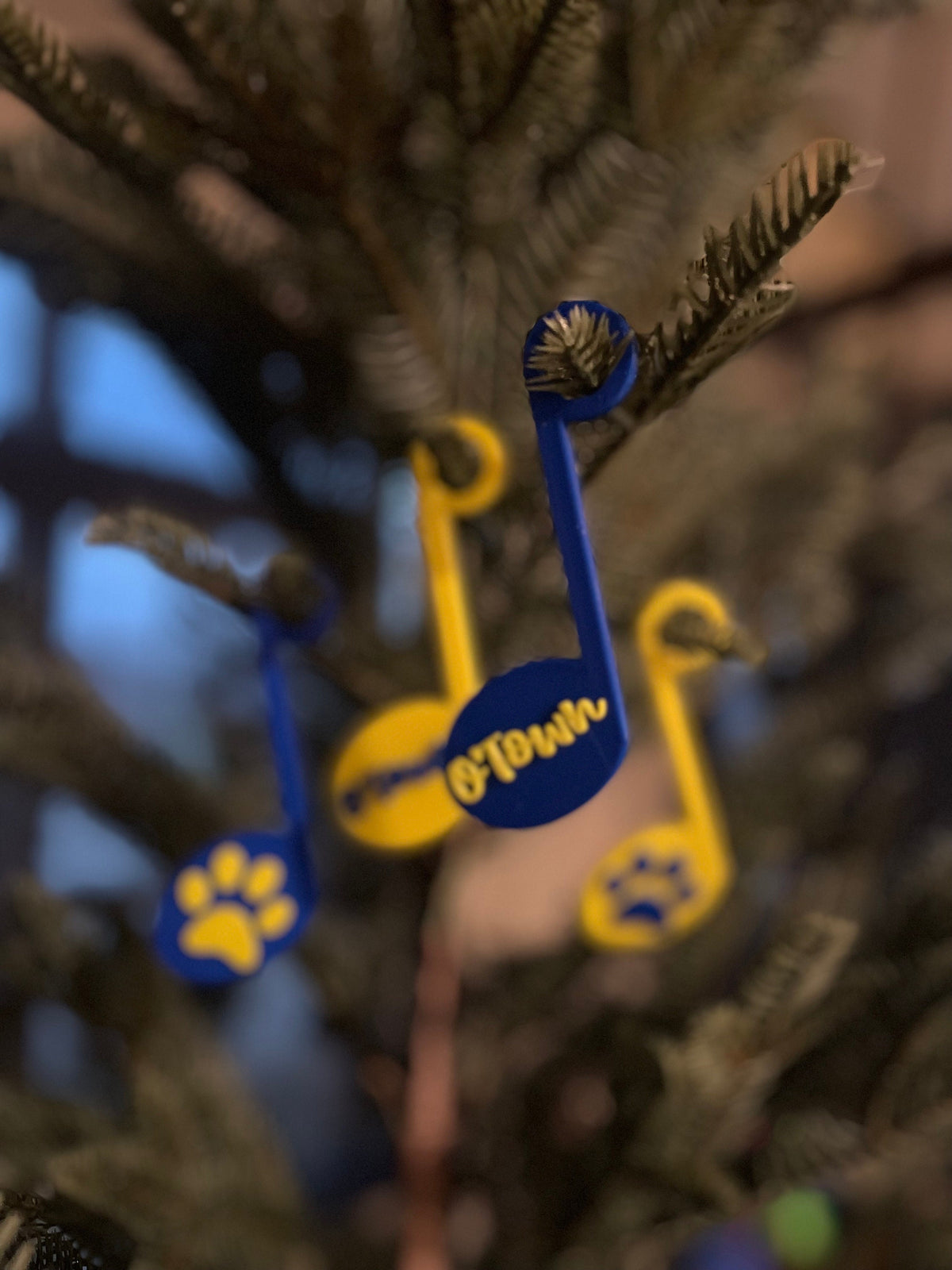 Custom Music Note Christmas Ornament, School Colors and Mascot