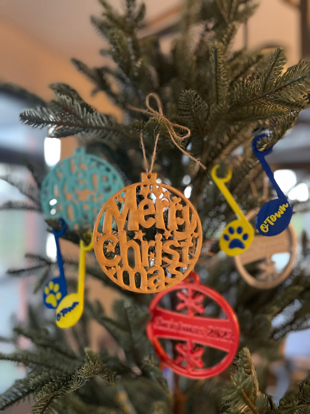 Merry Christmas Tree Ornament, 3D Printed, Choice of Colors