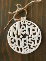 Merry Christmas Tree Ornament, 3D Printed, Choice of Colors