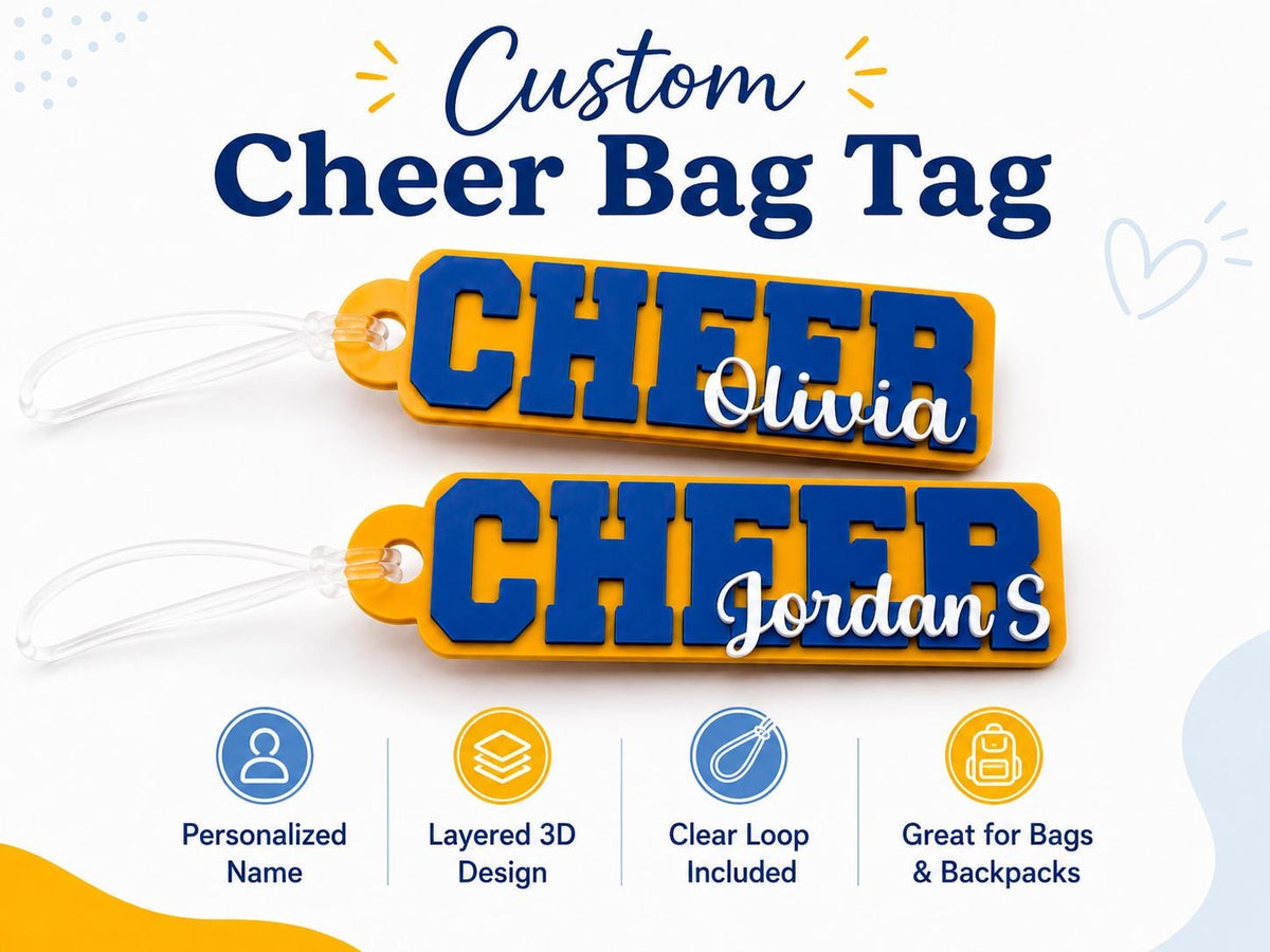 Personalized Cheer Bag Tag, Raised Lettering, Custom Name and Three Colors