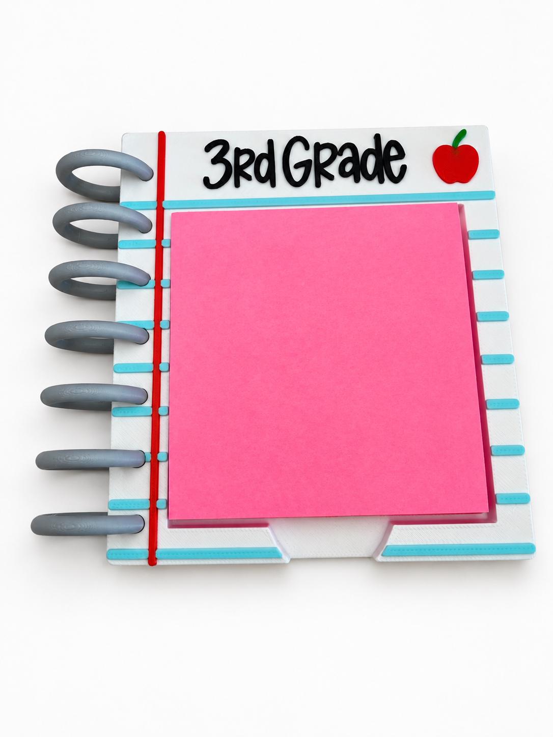 Personalized Teacher Sticky Note Holder, Notebook Design with Name or Grade