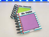 Personalized Teacher Sticky Note Holder, Notebook Design with Name or Grade